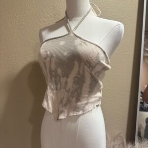 Stylish Halter Neck Women Top - Cream and Gray